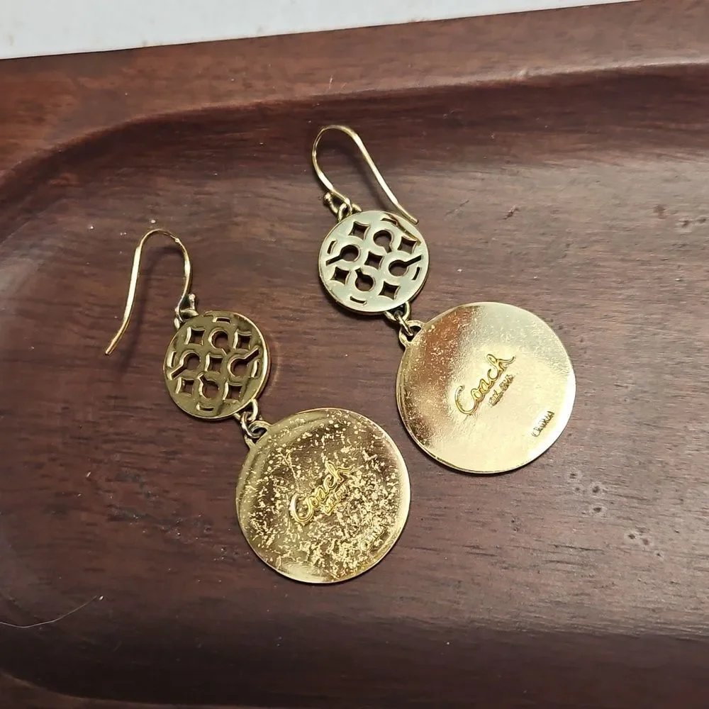 Coach C Cutout Gold Tone Dangle Earrings - Picture 3 of 5